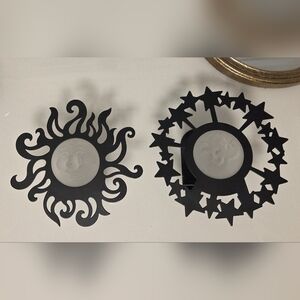 Vintage Celestial Sun And Moon Black Wall Sconces Set